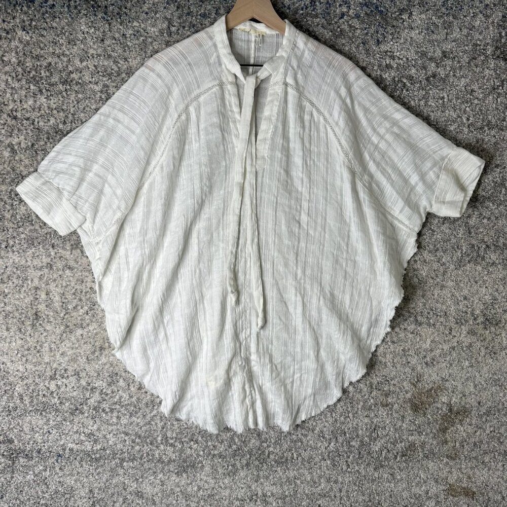 Floreat Shirt Womens XS White‎ Cotton Gauze Tie Neck Flowy Poncho Blouse Top